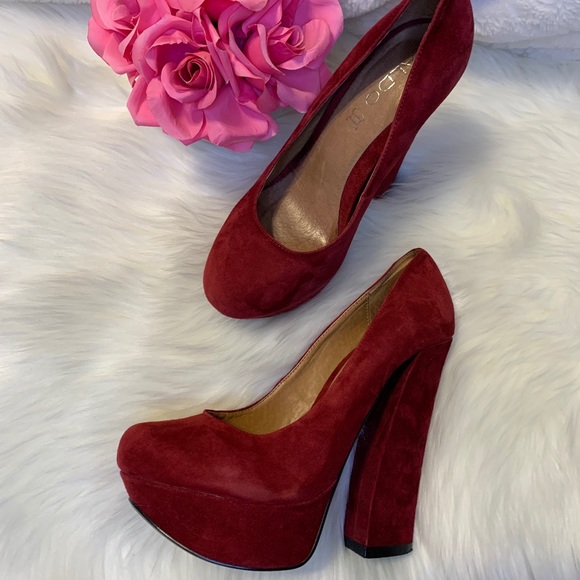 Aldo Burgundy Suede Platform Chunky Heels Pump - Picture 12 of 16